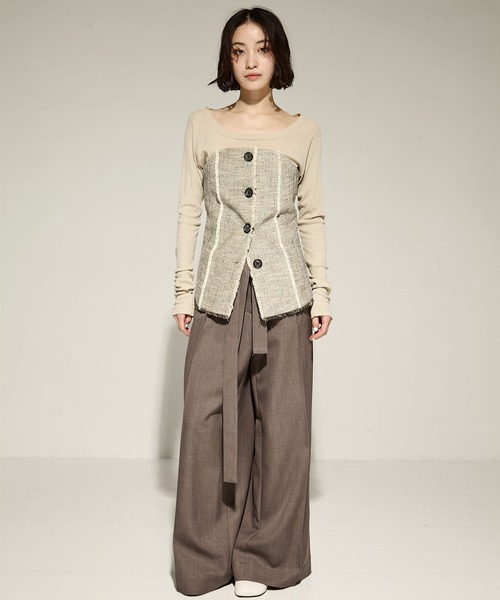 STUDIOUS/ステュディオス】Silk Linen Bustier Combi Top/シルクリネン