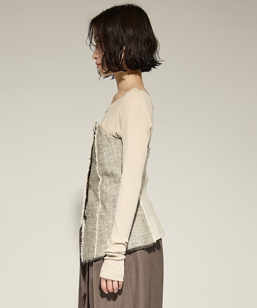 STUDIOUS（ステュディオス）の「【STUDIOUS/ステュディオス】Silk Linen Bustier Combi Top/シルクリネンビスチェコンビトップス（Tシャツ/カットソー・レディース・ベージュ/ブラック・FREE）」の6枚目の写真