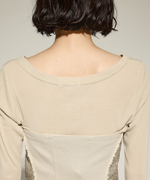 STUDIOUS（ステュディオス）の「【STUDIOUS/ステュディオス】Silk Linen Bustier Combi Top/シルクリネンビスチェコンビトップス（Tシャツ/カットソー・レディース・ベージュ/ブラック・FREE）」の12枚目の写真