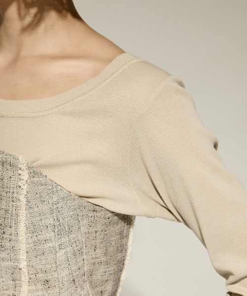 STUDIOUS（ステュディオス）の「【STUDIOUS/ステュディオス】Silk Linen Bustier Combi Top/シルクリネンビスチェコンビトップス（Tシャツ/カットソー・レディース・ベージュ/ブラック・FREE）」の9枚目の写真