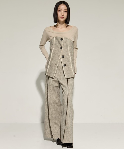 STUDIOUS（ステュディオス）の「【STUDIOUS/ステュディオス】Silk Linen Bustier Combi Top/シルクリネンビスチェコンビトップス（Tシャツ/カットソー・レディース・ベージュ/ブラック・FREE）」の21枚目の写真