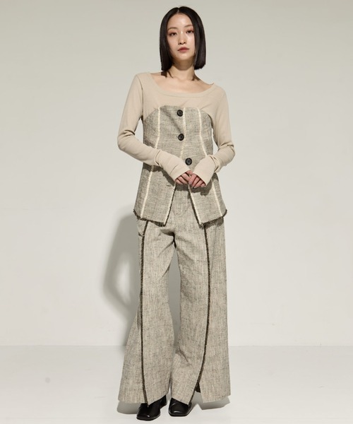 STUDIOUS（ステュディオス）の「【STUDIOUS/ステュディオス】Silk Linen Bustier Combi Top/シルクリネンビスチェコンビトップス（Tシャツ/カットソー・レディース・ベージュ/ブラック・FREE）」の22枚目の写真