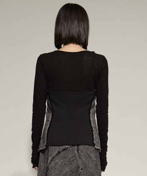 STUDIOUS（ステュディオス）の「【STUDIOUS/ステュディオス】Silk Linen Bustier Combi Top/シルクリネンビスチェコンビトップス（Tシャツ/カットソー・レディース・ベージュ/ブラック・FREE）」の14枚目の写真