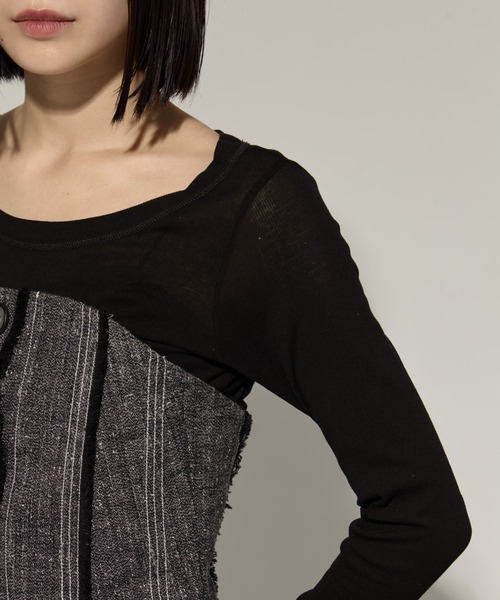 STUDIOUS（ステュディオス）の「【STUDIOUS/ステュディオス】Silk Linen Bustier Combi Top/シルクリネンビスチェコンビトップス（Tシャツ/カットソー・レディース・ベージュ/ブラック・FREE）」の16枚目の写真