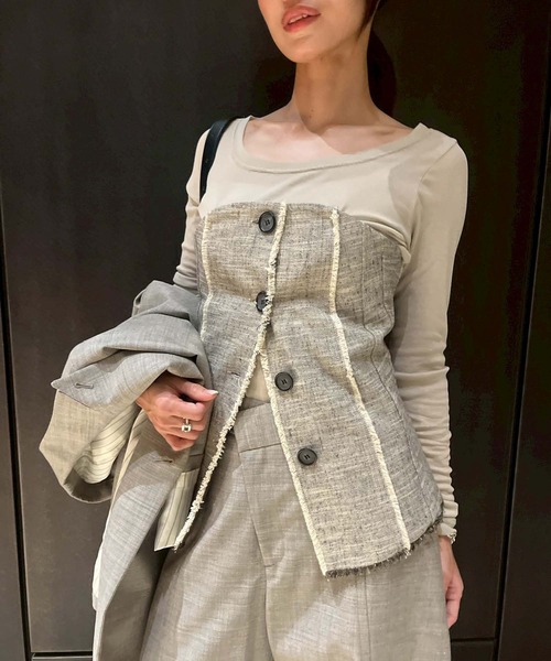 セール】【STUDIOUS/ステュディオス】Silk Linen Bustier Combi Top