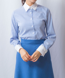 【NARACAMICIE】ストレッチストライプクレリック長袖シャツ
