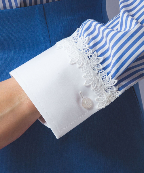 NARACAMICIE（ナラカミーチェ）の「【NARACAMICIE】ストレッチストライプクレリック長袖シャツ（シャツ/ブラウス・レディース・グレー/ブルー・S/M/L/XL）」の13枚目の写真