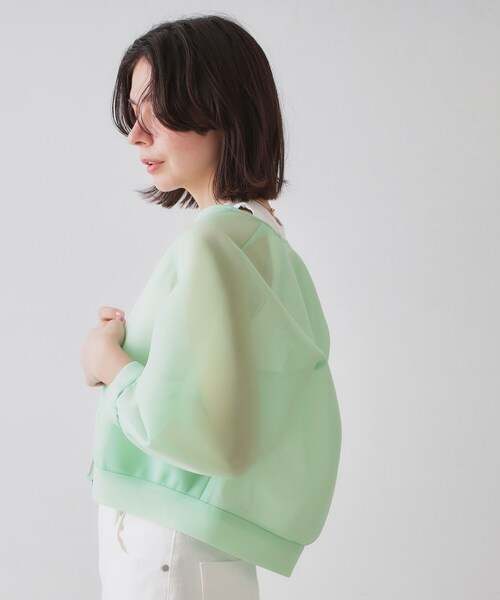 OPAQUE.CLIP（オペークドットクリップ）の「スポンディッシュシアーノーカラーブルゾン【洗濯機洗い可】（ブルゾン・レディース・ブラック/グリーン系・00）」の3枚目の写真