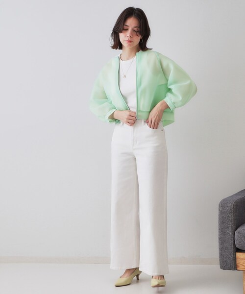 OPAQUE.CLIP（オペークドットクリップ）の「スポンディッシュシアーノーカラーブルゾン【洗濯機洗い可】（ブルゾン・レディース・ブラック/グリーン系・00）」の4枚目の写真