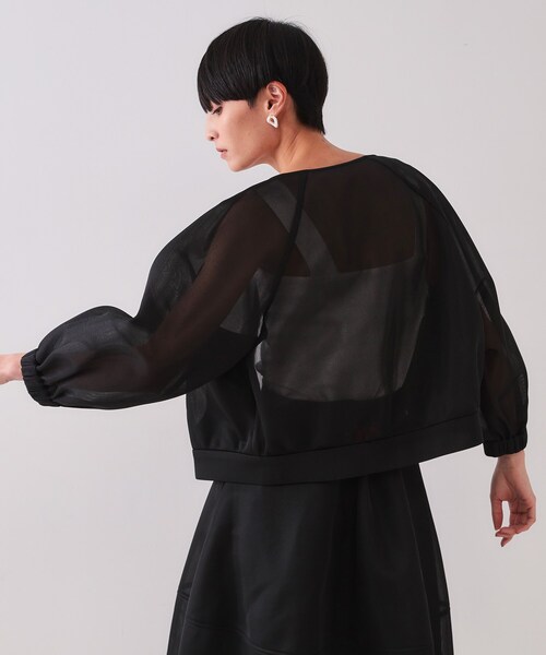 OPAQUE.CLIP（オペークドットクリップ）の「スポンディッシュシアーノーカラーブルゾン【洗濯機洗い可】（ブルゾン・レディース・ブラック/グリーン系・00）」の7枚目の写真