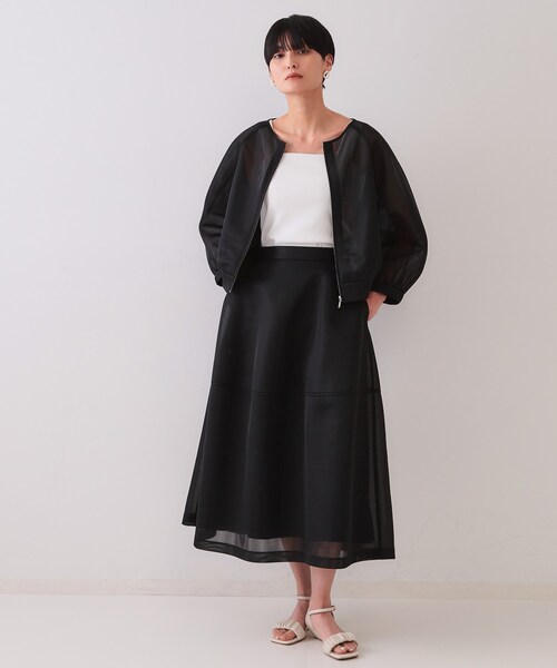 OPAQUE.CLIP（オペークドットクリップ）の「スポンディッシュシアーノーカラーブルゾン【洗濯機洗い可】（ブルゾン・レディース・ブラック/グリーン系・00）」の8枚目の写真