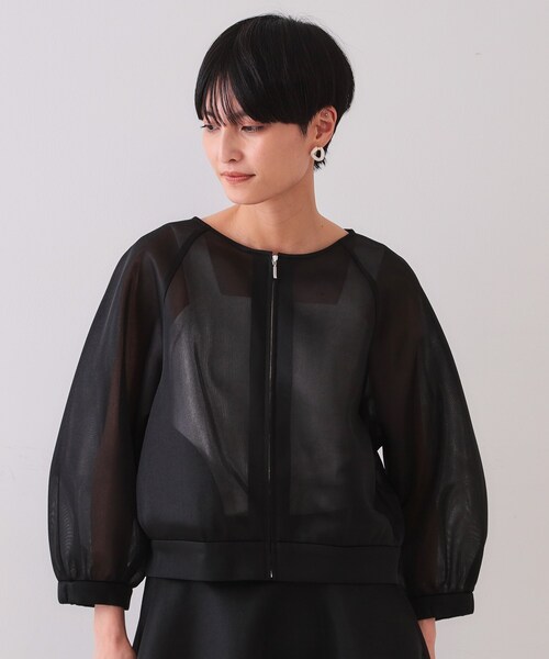 OPAQUE.CLIP（オペークドットクリップ）の「スポンディッシュシアーノーカラーブルゾン【洗濯機洗い可】（ブルゾン・レディース・ブラック/グリーン系・00）」の11枚目の写真