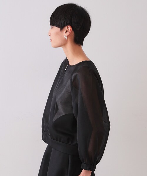 OPAQUE.CLIP（オペークドットクリップ）の「スポンディッシュシアーノーカラーブルゾン【洗濯機洗い可】（ブルゾン・レディース・ブラック/グリーン系・00）」の12枚目の写真