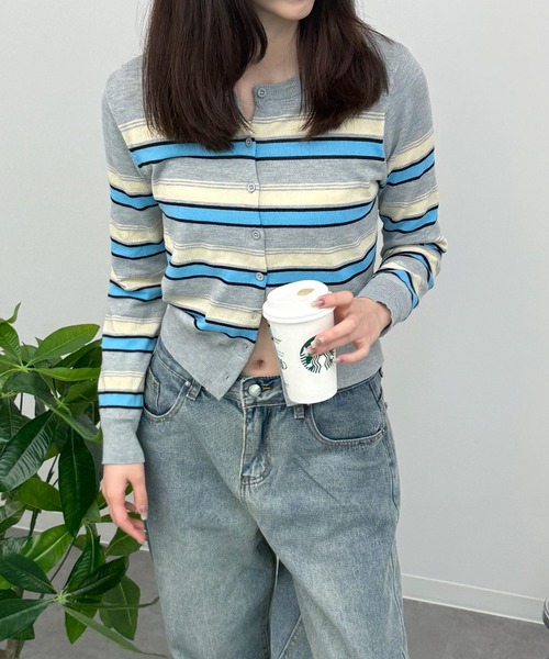 HALEY PESCA(ヘーリーペスカ)の「HALEY PESCA/ミックスボーダーカーディガン(カーディガン/ボレロ・レディース・グレー/アイボリー/ブラック・FREE)」の9枚目の写真