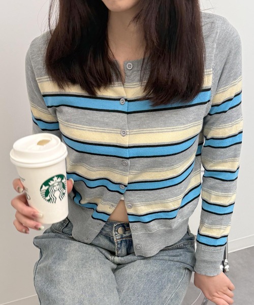HALEY PESCA(ヘーリーペスカ)の「HALEY PESCA/ミックスボーダーカーディガン(カーディガン/ボレロ・レディース・グレー/アイボリー/ブラック・FREE)」の12枚目の写真