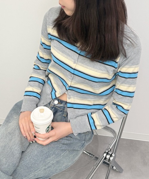 HALEY PESCA(ヘーリーペスカ)の「HALEY PESCA/ミックスボーダーカーディガン(カーディガン/ボレロ・レディース・グレー/アイボリー/ブラック・FREE)」の11枚目の写真