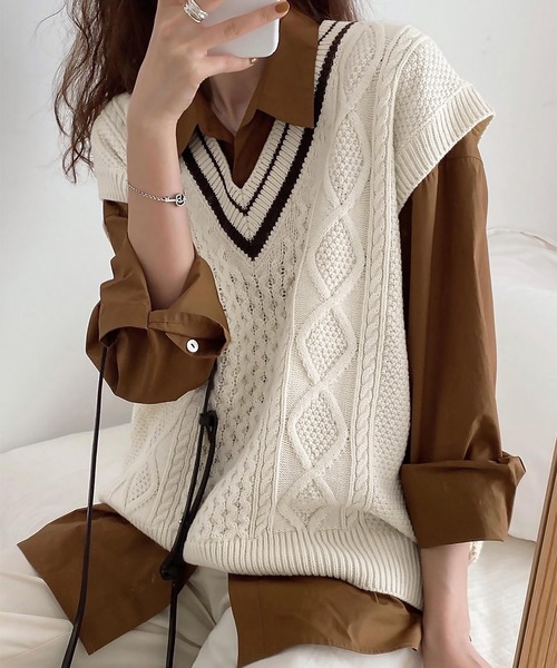 45rpm ハンドニット　ベスト　茶色 楽天市場】 ハンドメイド ニット ベスト レディース トップス