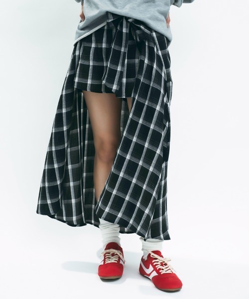 セール】Check Layered Wrap Skirt Shorts / チェックレイヤード