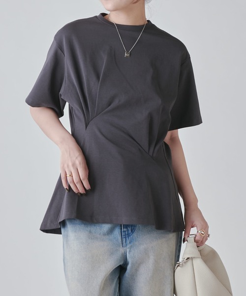 Lui's（ルイス）の「ウエストタックデザインTEE（Tシャツ/カットソー・レディース・ブラック/ホワイト/チャコールグレー・FREE）」の3枚目の写真