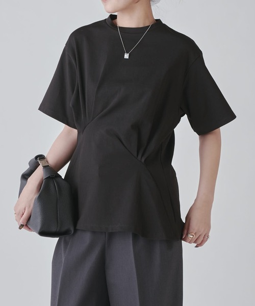 Lui's（ルイス）の「ウエストタックデザインTEE（Tシャツ/カットソー・レディース・ブラック/ホワイト/チャコールグレー・FREE）」の2枚目の写真