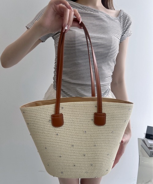 本日限定価格　　★BONHEUR★　カゴ　バッグ セール】ビジューバスケットバッグ（かごバッグ）｜TITTY&CO