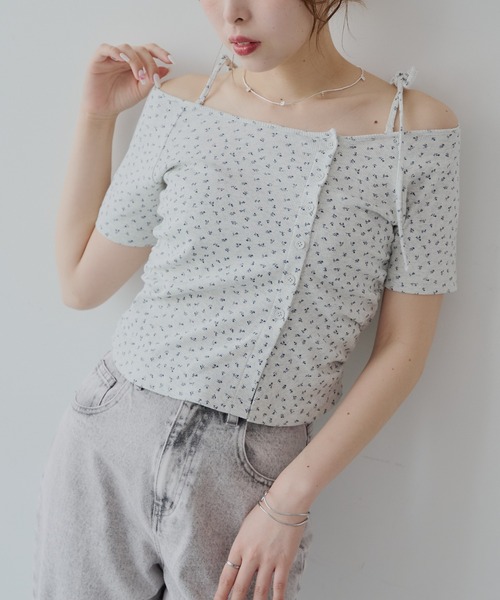 tシャツ 肩リボンオフショルカットソー レディース ショルダーリボンオフショルTシャツ | レディースファッション