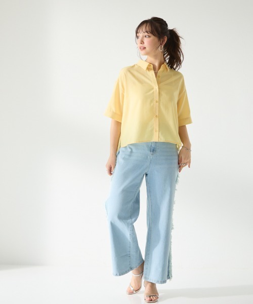 SMILE LAND(スマイルランド)の「<大きいサイズ>【美極シャツ】ショート丈シャツ<大きいサイズ有>(シャツ/ブラウス・レディース・チャコール/サーモンピンク/イエロー/ベージュ・3L/LL/4L/L/5L)」の6枚目の写真