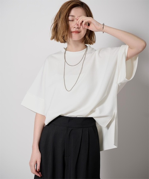 UR'S(ユアーズ)の「カットジョーゼットボックスシルエットトップス(Tシャツ/カットソー・レディース・ホワイト/ブラック/グレイッシュベージュ・L/M/S)」の7枚目の写真