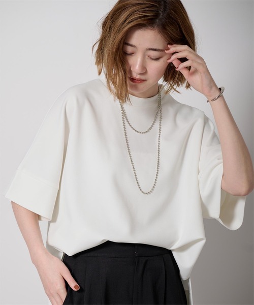 UR'S(ユアーズ)の「カットジョーゼットボックスシルエットトップス(Tシャツ/カットソー・レディース・ホワイト/ブラック/グレイッシュベージュ・L/M/S)」の12枚目の写真