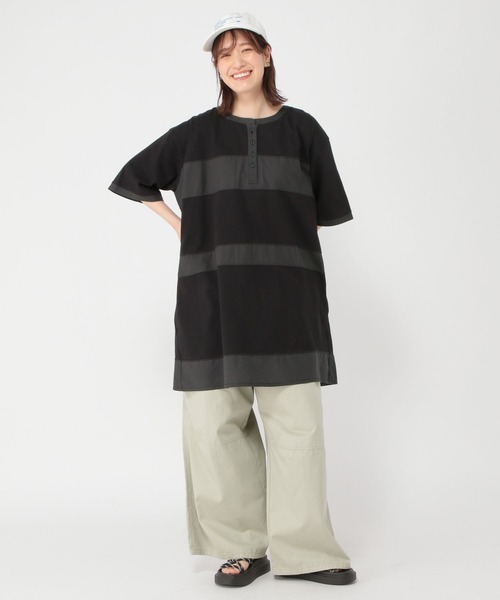美品✨レキップ ヨシエイナバ チュニック ドット サークル ボーダー 切り替え セール】ボーダー切り替えチュニックワンピース（チュニック