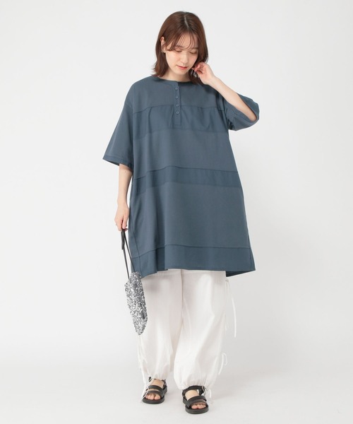 美品✨レキップ ヨシエイナバ チュニック ドット サークル ボーダー 切り替え セール】ボーダー切り替えチュニックワンピース（チュニック