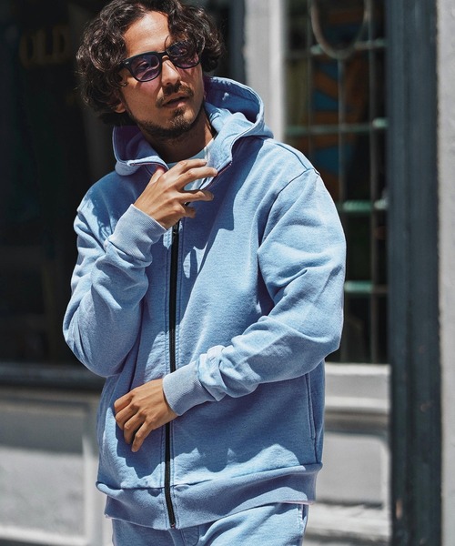 felkod（フィルコッド）の「mpa3831- Knit Denim High Neck Zip Parka ジップパーカー（パーカー・メンズ・ライトインディゴブルー/インディゴブルー・S/M/L）」の12枚目の写真