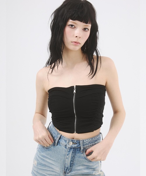 d.i.a.(ダイヤ)の「センタージップギャザー カップインベアトップ(Tシャツ/カットソー・レディース・モカ/ホワイト/ブラック・FREE)」の1枚目の写真