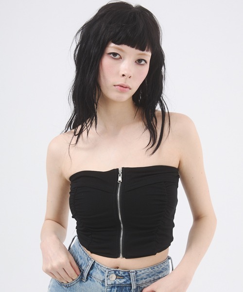 d.i.a.(ダイヤ)の「センタージップギャザー カップインベアトップ(Tシャツ/カットソー・レディース・モカ/ホワイト/ブラック・FREE)」の9枚目の写真