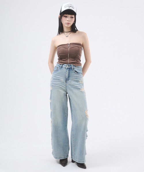 d.i.a.(ダイヤ)の「センタージップギャザー カップインベアトップ(Tシャツ/カットソー・レディース・モカ/ホワイト/ブラック・FREE)」の18枚目の写真