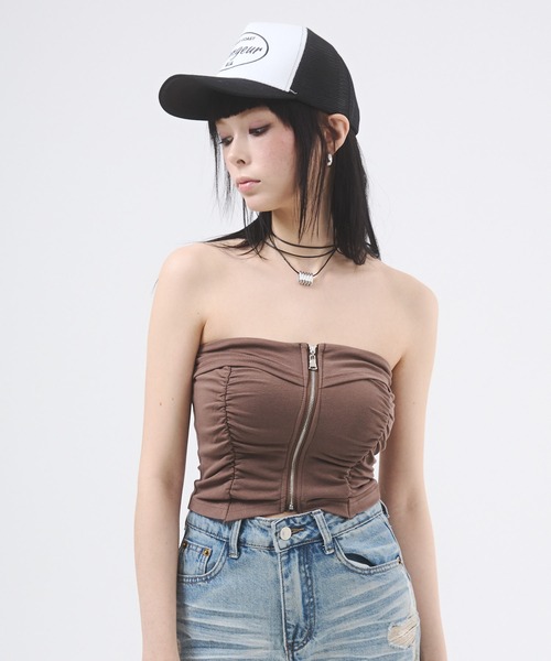 d.i.a.(ダイヤ)の「センタージップギャザー カップインベアトップ(Tシャツ/カットソー・レディース・モカ/ホワイト/ブラック・FREE)」の13枚目の写真