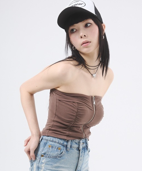 d.i.a.(ダイヤ)の「センタージップギャザー カップインベアトップ(Tシャツ/カットソー・レディース・モカ/ホワイト/ブラック・FREE)」の14枚目の写真
