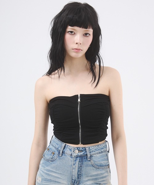 d.i.a.(ダイヤ)の「センタージップギャザー カップインベアトップ(Tシャツ/カットソー・レディース・モカ/ホワイト/ブラック・FREE)」の7枚目の写真