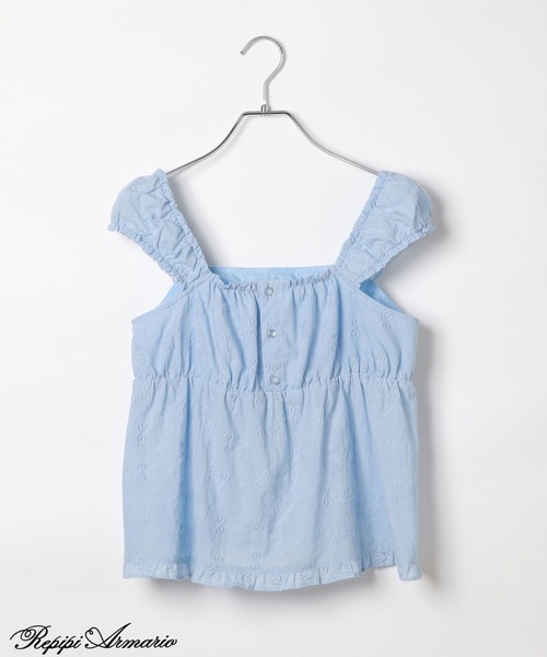 repipi armario（レピピ アルマリオ）の「【girly line】リボン刺繍ブラウス（シャツ/ブラウス・キッズ・ブルー/ブラック/ホワイト・LARGE/SMALL/MEDIUM）」の3枚目の写真