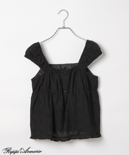 repipi armario（レピピ アルマリオ）の「【girly line】リボン刺繍ブラウス（シャツ/ブラウス・キッズ・ブルー/ブラック/ホワイト・LARGE/SMALL/MEDIUM）」の2枚目の写真