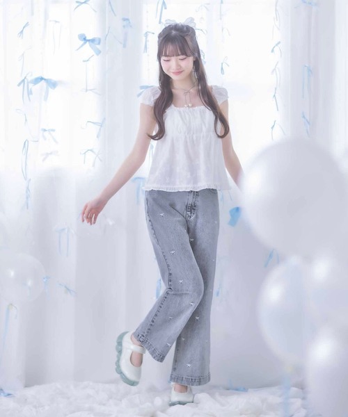 repipi armario（レピピ アルマリオ）の「【girly line】リボン刺繍ブラウス（シャツ/ブラウス・キッズ・ブルー/ブラック/ホワイト・LARGE/SMALL/MEDIUM）」の6枚目の写真