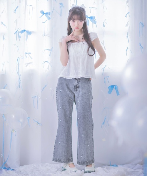 repipi armario（レピピ アルマリオ）の「【girly line】リボン刺繍ブラウス（シャツ/ブラウス・キッズ・ブルー/ブラック/ホワイト・LARGE/SMALL/MEDIUM）」の7枚目の写真