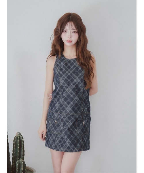 【新品】darich バイヤスチェックデニムミニワンピース ダーリッチ Darich バイヤスチェックデニムミニワンピース