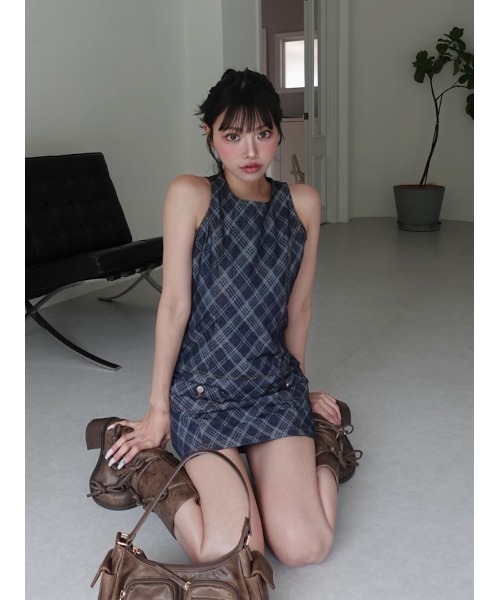 Darich バイヤスチェックデニムミニワンピー Darich ワンピース バイヤスチェックデニムミニワンピース