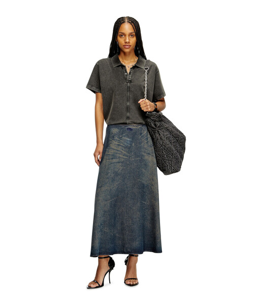 DIESEL>>ディーゼル デ・アニーS ミディスカート DE-ANNIE-S Full skirt in fluid dirt-effect denim｜ブルー