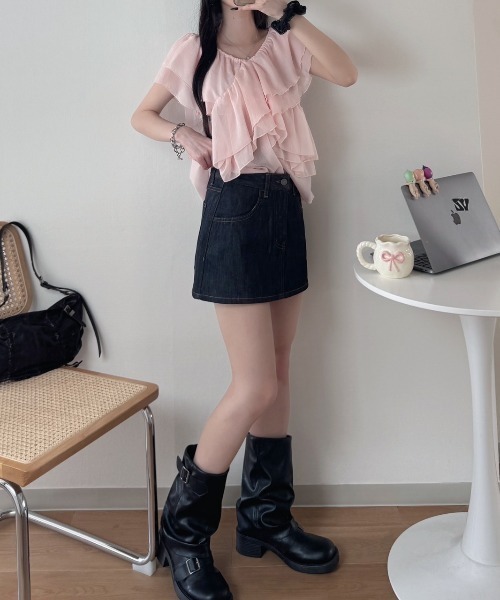 nemne store(ネンネストア)の「2wayシアーフリルブラウス(シャツ/ブラウス・レディース・ピンク系/ブラック系・フリー)」の1枚目の写真