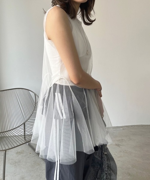 Jewelobe(ジュエローブ)の「シアーチュールパネルペプラムチュニック(チュニック・レディース・ブラック/ホワイト/ピンク・FREE)」の6枚目の写真