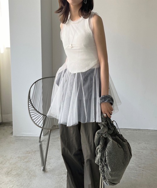 Jewelobe(ジュエローブ)の「シアーチュールパネルペプラムチュニック(チュニック・レディース・ブラック/ホワイト/ピンク・FREE)」の8枚目の写真
