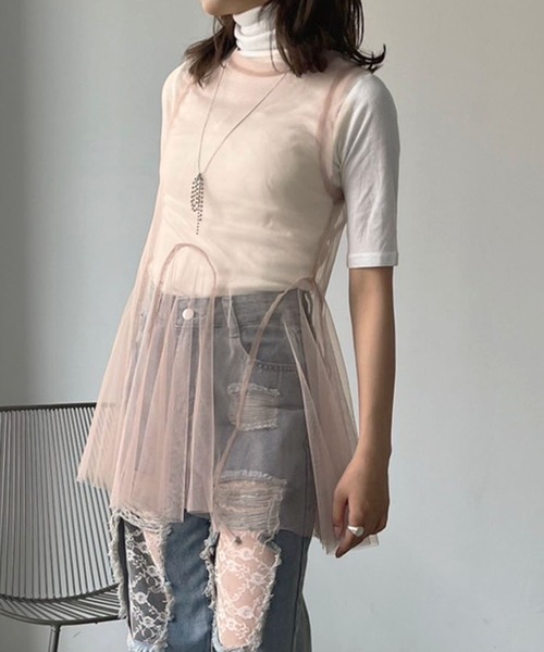 Jewelobe(ジュエローブ)の「シアーチュールパネルペプラムチュニック(チュニック・レディース・ブラック/ホワイト/ピンク・FREE)」の10枚目の写真