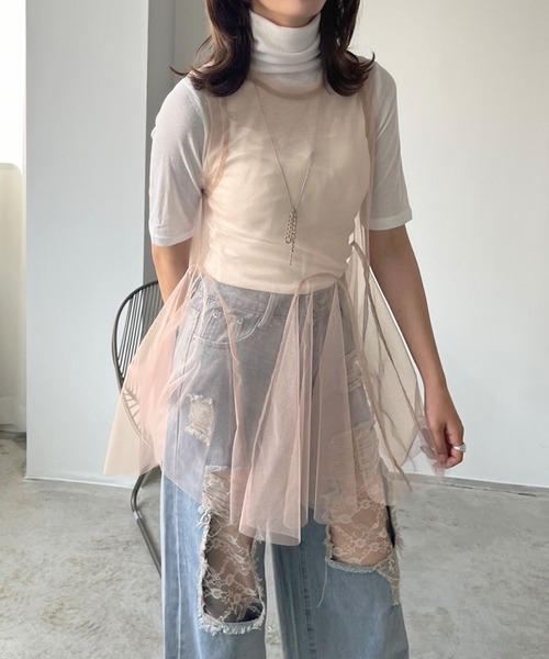 Jewelobe(ジュエローブ)の「シアーチュールパネルペプラムチュニック(チュニック・レディース・ブラック/ホワイト/ピンク・FREE)」の11枚目の写真